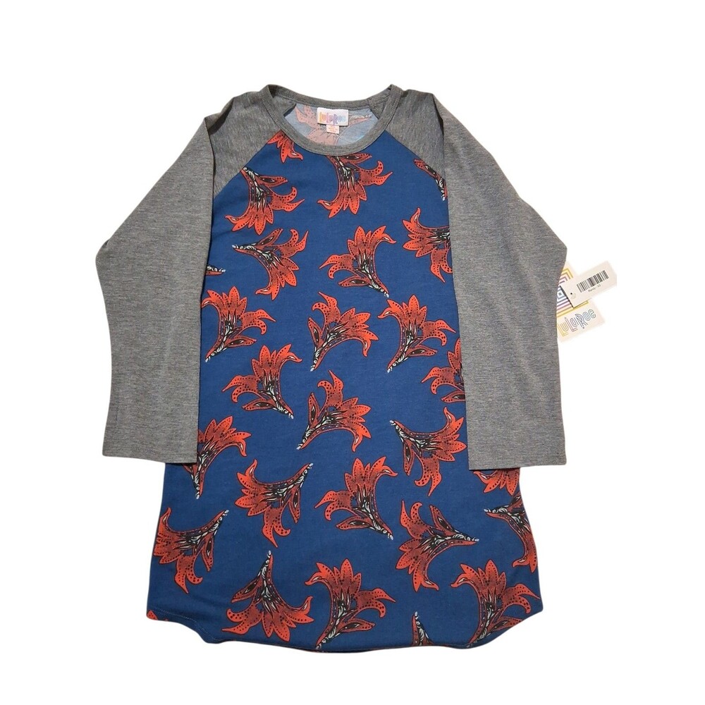 LuLaRoe Randy XS NWT Blue Red Floral Raglan 3/4 Sleeve Shirt Womens AOP New